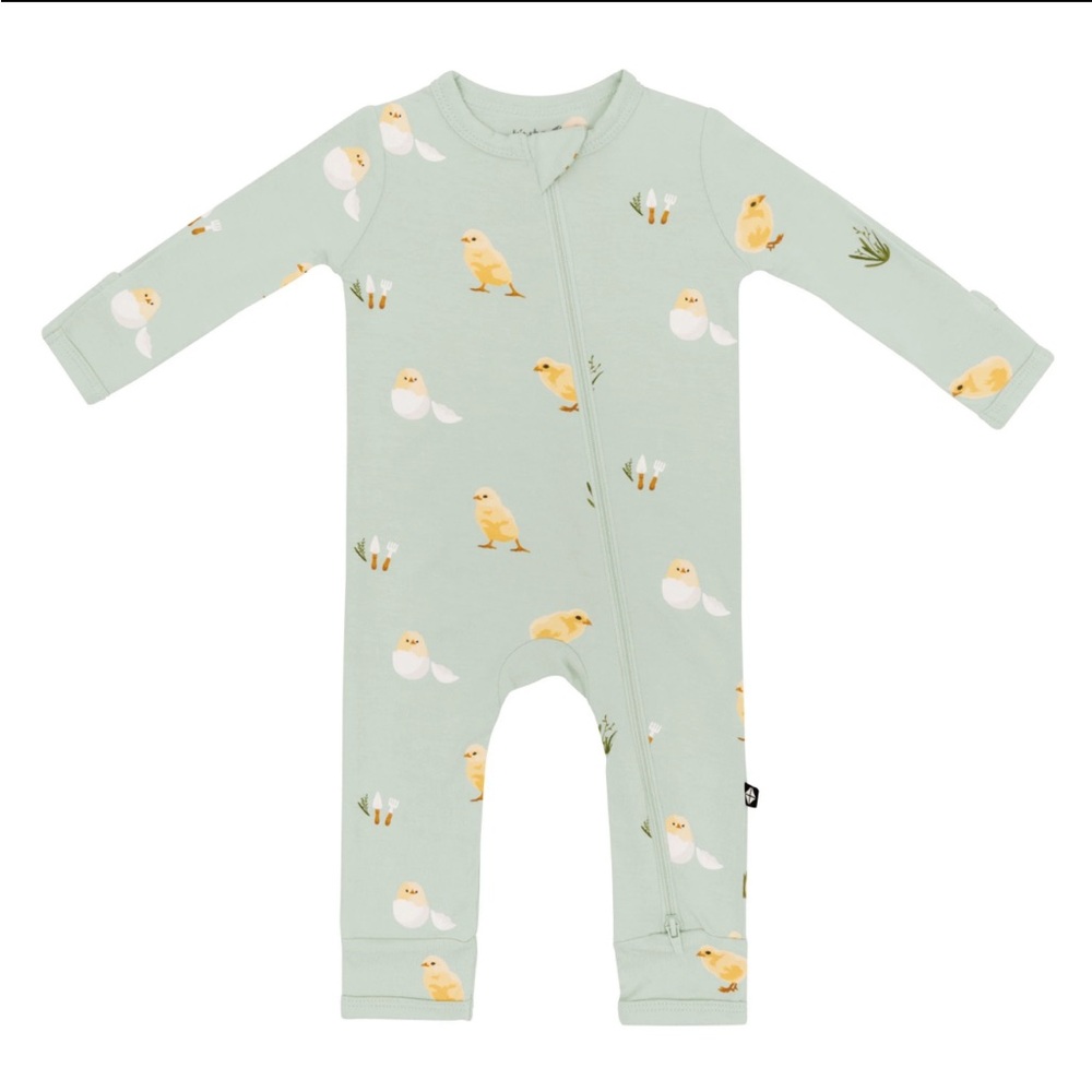 Kyte Baby Aloe Chick Zippered Romper Easter Spring Sage Green Pajamas